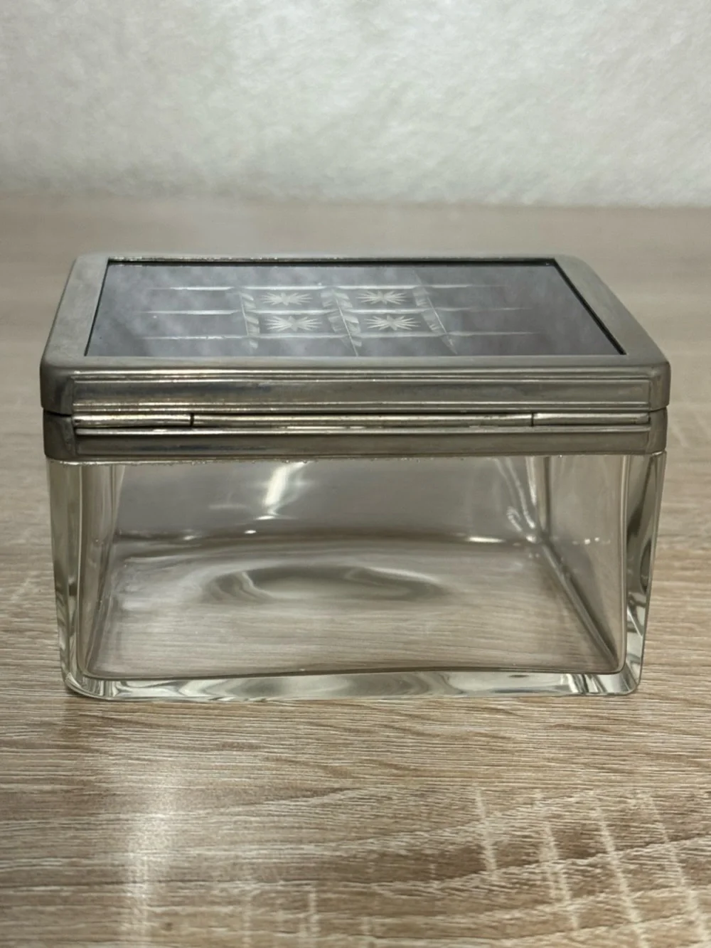 Vintage German Glass Jewelry Box Starburst Lid Trinket Box